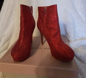 Thalia Sodi Red Glitter Heeled Boots